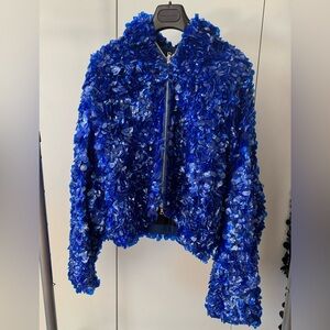 Dries Van Noten Royal Blue Sequin Runway Bomber Jacket